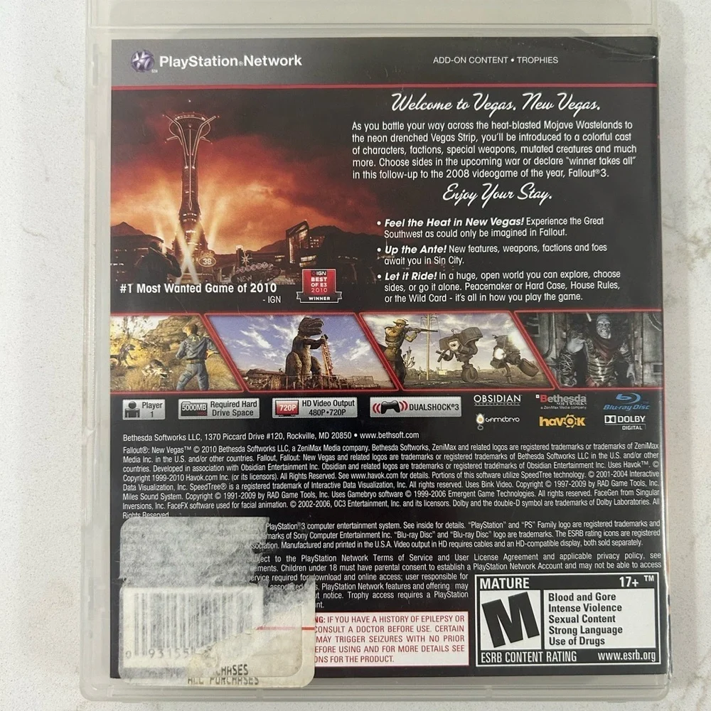 PS3 PlayStation 3 Fallout New Vegas Video Game